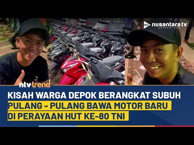 Youtube Thumnail image of : Perjuangan Warga Depok di HUT ke-80 TNI: Berangkat Naik KRL, Pulang Bawa Motor Baru | NTV