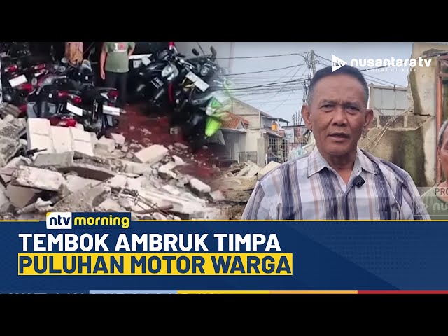 Youtube Thumnail image of : Cuaca Buruk, Tembok Roboh Timpa Puluhan Motor Akibat Angin Kencang di Ciputat | NTV MORNING