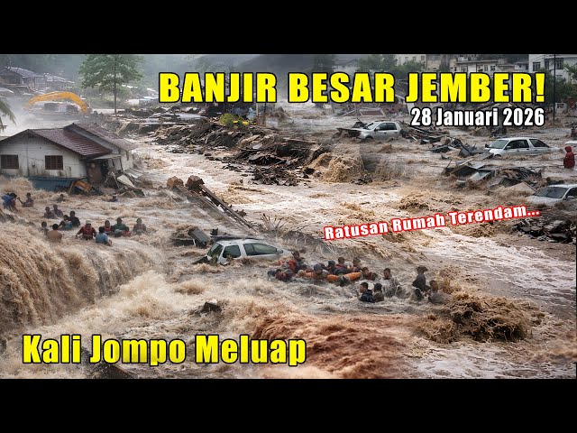 Youtube Thumnail image of : Hujan Deras Jember, Kali Jompo Meluap dan Banjir Rendam Sejumlah Wilayah