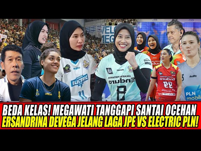 Youtube Thumnail image of : BEDA KELAS🔥MEGAWATI TANGGAPI SANTAI OCEHAN ERSANDRINA DEVEGA JELANG LAGA JPE VS ELECTRIC PLN!