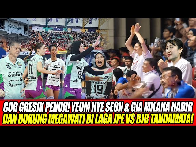 Youtube Thumnail image of : GOR GRESIK PENUH🔥YEUM HYE SEON & GIA MILANA HADIR & DUKUNG MEGAWATI DI LAGA JPE VS BJB TANDAMATA!